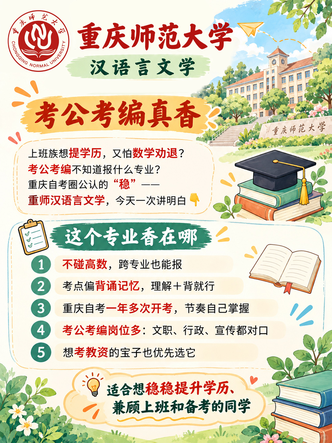 重庆自考| 重庆师范大学汉语言考公考编真香